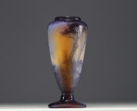 André DELATTE (1887-1953) Rare acid-etched multi-layered glass vase with owl design, signed.