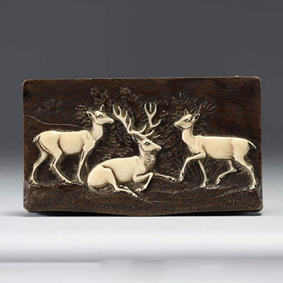 Snuffbox in wood and horn, Austrian work, 19th century