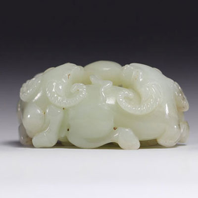 China - group of three jade goats, Qing period.