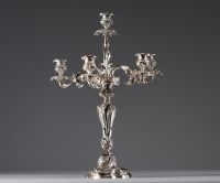 A pair of Louis XV style silver-plated bronze candelabras, 19th century.