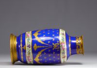 Blue Sèvres porcelain vase decorated with flowers and mounted in bronze