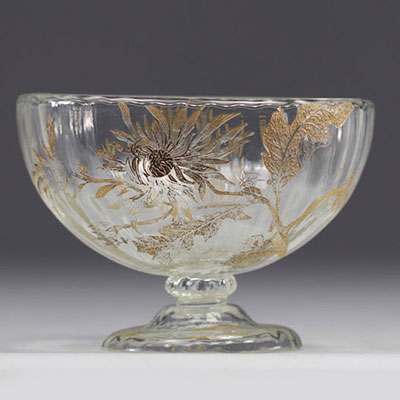 Cristallerie Émile GALLÉ, standing bowl decorated with gold flowers.