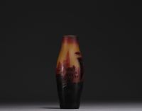 D'ARGENTAL - A rare acid-etched multi-layered glass vase with Alsatian stork decoration, signed.