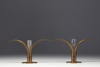 Ivar Alenius BJORK (1905-1978) - Pair of brass and glass soliflor vases for Ystad Metall, circa 1930-40.