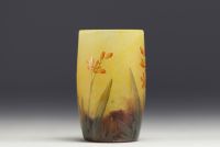 DAUM Nancy - Vase goblet in acid-etched multi-layered glass with enamelled decoration of flowers, signed in the decoration.