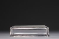 Val Saint Lambert - Crystal box, partly sandblasted lid with gold floral decoration, signed.