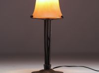 DAUM Nancy - Art Nouveau table lamp, orange shaded glass globe.