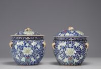 China - A pair of Famille Rose porcelain terrines with floral decoration.