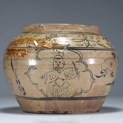 China - Large cream-glazed stoneware vase from Sizhou, several marks on the underside.