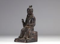 Bronze statue of a traditional figure with dark patinas and traces of gilding from Ming period China (明朝)