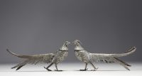 Pair of solid silver pheasants, circa 1930-40.