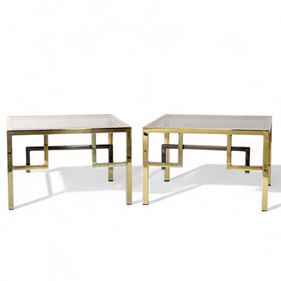 Guy LEFEVRE (1933-2018) Maison Jansen (attr. to) - Pair of brass and smoked glass end tables, circa 1970-80.