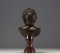 ‘Young Faun’ bronze bust with brown patina on marble base, mark of the Fonderie Nationale des Bronzes ’J. Petermann, Brussels’.