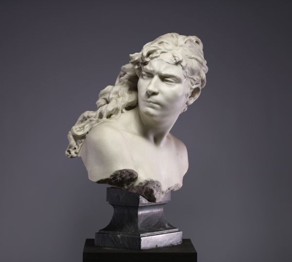 Adalberto CENCETTI (1847-1907) ‘Bust of a woman’ Carrara marble sculpture on a grey marble base, 19th century, signed on the back.