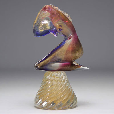 Murano sculpture jeune femme nue avec inclusion de couleurs et or 