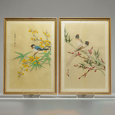 China - Set of two bird prints on rice paper.