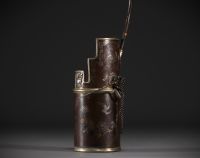 Vietnam - Opium water pipe in copper and silver inlay, circa 1900.