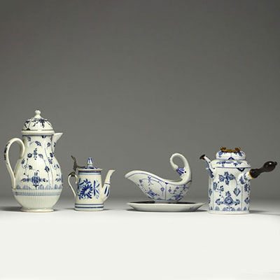 Set of four 19th century German blue-white porcelains.