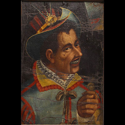 ‘Character with hat’ Naive portrait, oil on canvas, probably Spain 18th century.