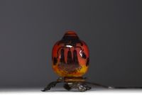 Charles SCHNEIDER (1881-1953) Le Verre Français Nightlight - Acid-etched multi-layered glass nightlight with bell decoration, signed.