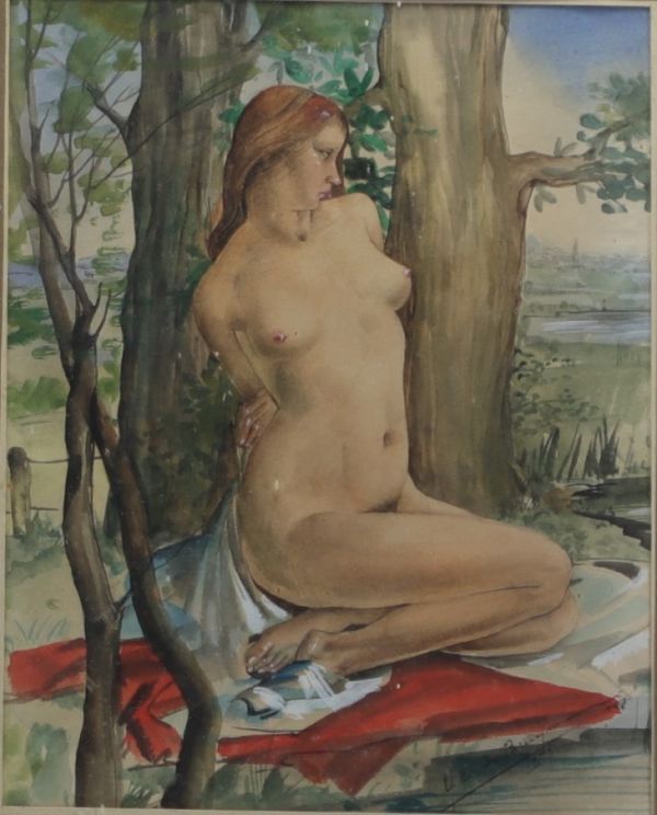 Gustave DE BRUYNE (1914-1981) ‘Femme dénudée’ Watercolour signed and dated 1944.