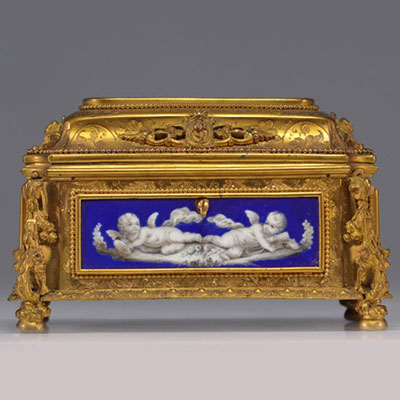 Gilded bronze case with painted plates decorated with angels in grisaille Napoléon III