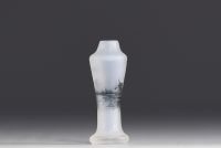 DAUM Nancy - Miniature acid-frosted glass vase decorated with a mill, signed.