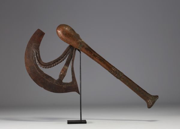 DRC - Songye parade and prestige axe, red copper.