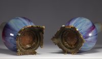 Rare pair of porcelain vases with flamed glaze mounted on bronze from 18th century