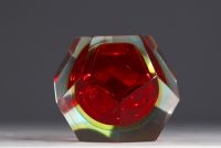 Flavio POLI (1900-1984) for Luigi Mandruzzato Murano - Submerged glass vase with geometric facets, red, circa 1950-60.