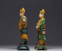 China - pair of ridge tiles depicting celestial figures, Qing dynasty.