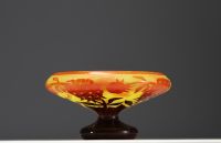 Charles SCHNEIDER (1881-1953) Le Verre Français - Bowl on foot in acid-etched multi-layered glass with peony decoration, signed Charder.