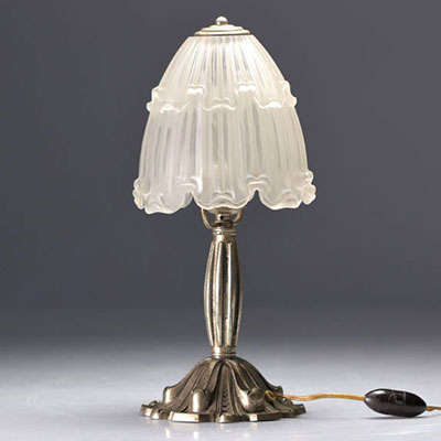 Bronze foot lamp with moulded glass cap - Art Deco