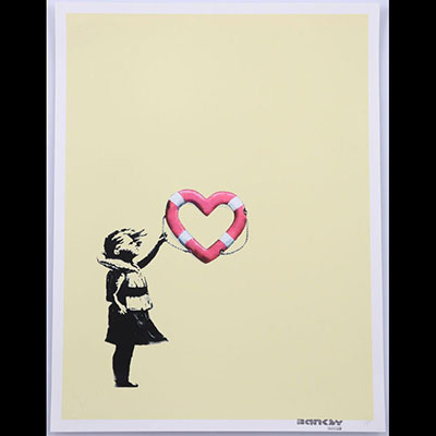 Banksy (after) Polychrome screenprint after Banksy - Girl with heart-shaped float on yellow background