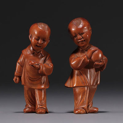 China - Couple of boxwood children, circa 1900/20.