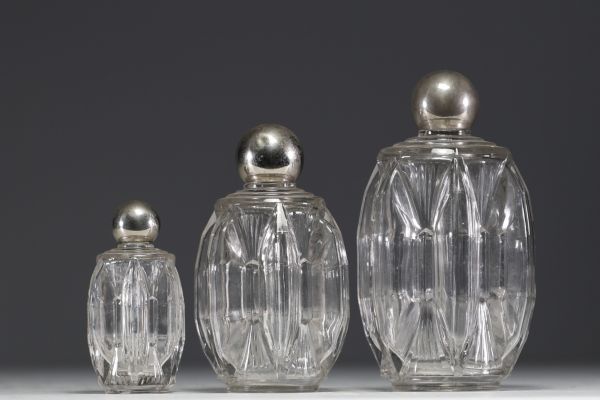 Set of three Art Deco bottles, circa 1925.