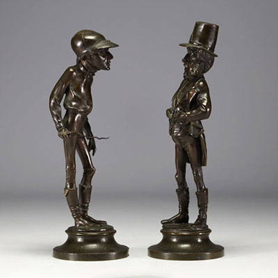 Émile GUILLEMIN (1841- 1907) Pair of bronze grotesque figures in the Daumier style.
