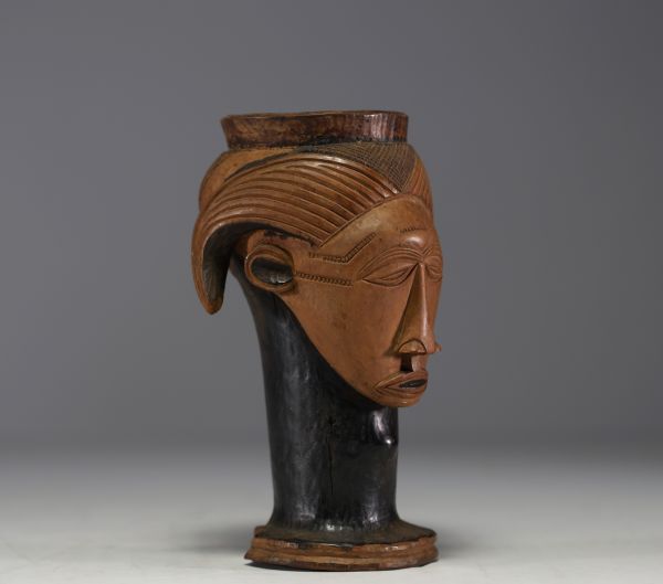 Africa DRC - Palm wine mug in carved wood, Kuba.