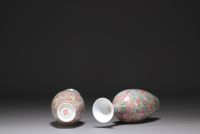 China - A pair of eggshell porcelain vases with floral decoration.