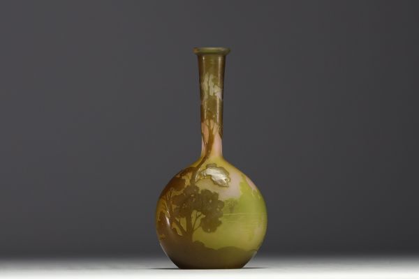 Émile GALLÉ (1846-1904) Vase soliflore en verre multicouche dégagé à l'acide à décor lacustre, signé.