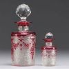 Val Saint Lambert - Set of two bottles in acid-etched multi-layered glass.