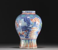 China - Polychrome porcelain vase decorated with figures and landscape, transition period.