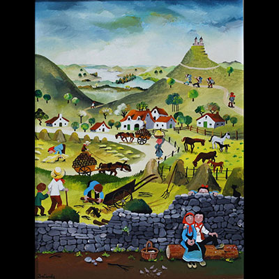 Marie-Louise BATARDY (1943- ) ‘Village animé’ oil on canvas.