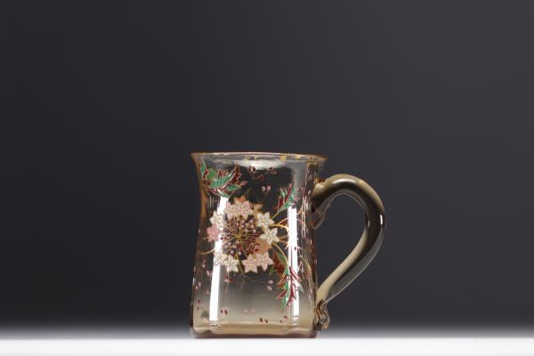 Cristallerie Émile GALLÉ - Small transparent enamelled cup with floral design