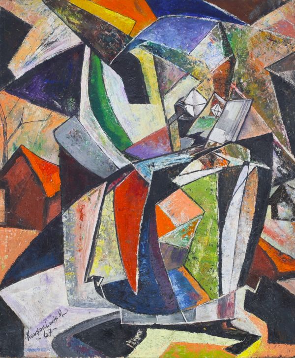 Louis M KOUSOU (XX) ‘Cubist Abstraction’ Oil on board, signed.