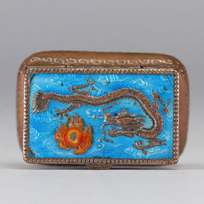 Bronze and blue enamel box decorated with dragons originating from China in the 1900s