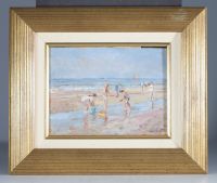 Adrianus VAN NOORT (1914-2003) “Children at the beach” Oil on canvas, 20th century.