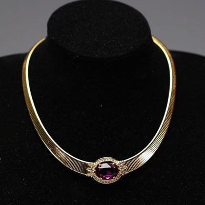 GROSSE Jewellery - Purple stone and baguette-cut rhinestone necklace in gold-plated.