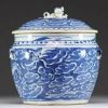 China - White and blue porcelain tureen with dragon decoration, 19th century.