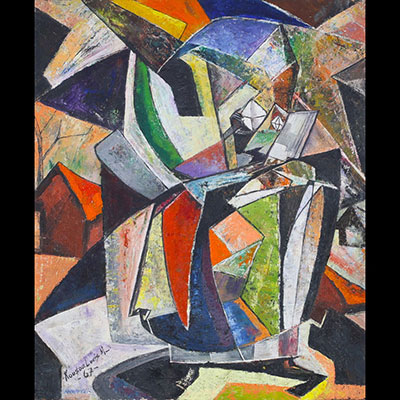 Louis M KOUSOU (XX) ‘Cubist Abstraction’ Oil on board, signed.